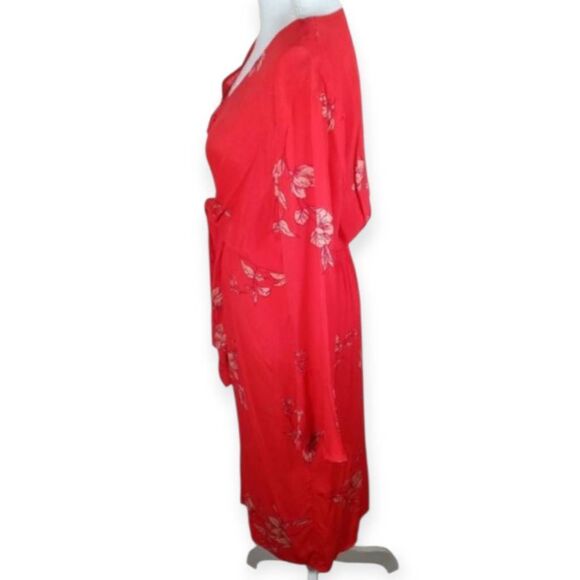 DRESS FORUM RED FLORAL TIE FRONT DRESS SZ.L EUC. - Picture 4 of 8